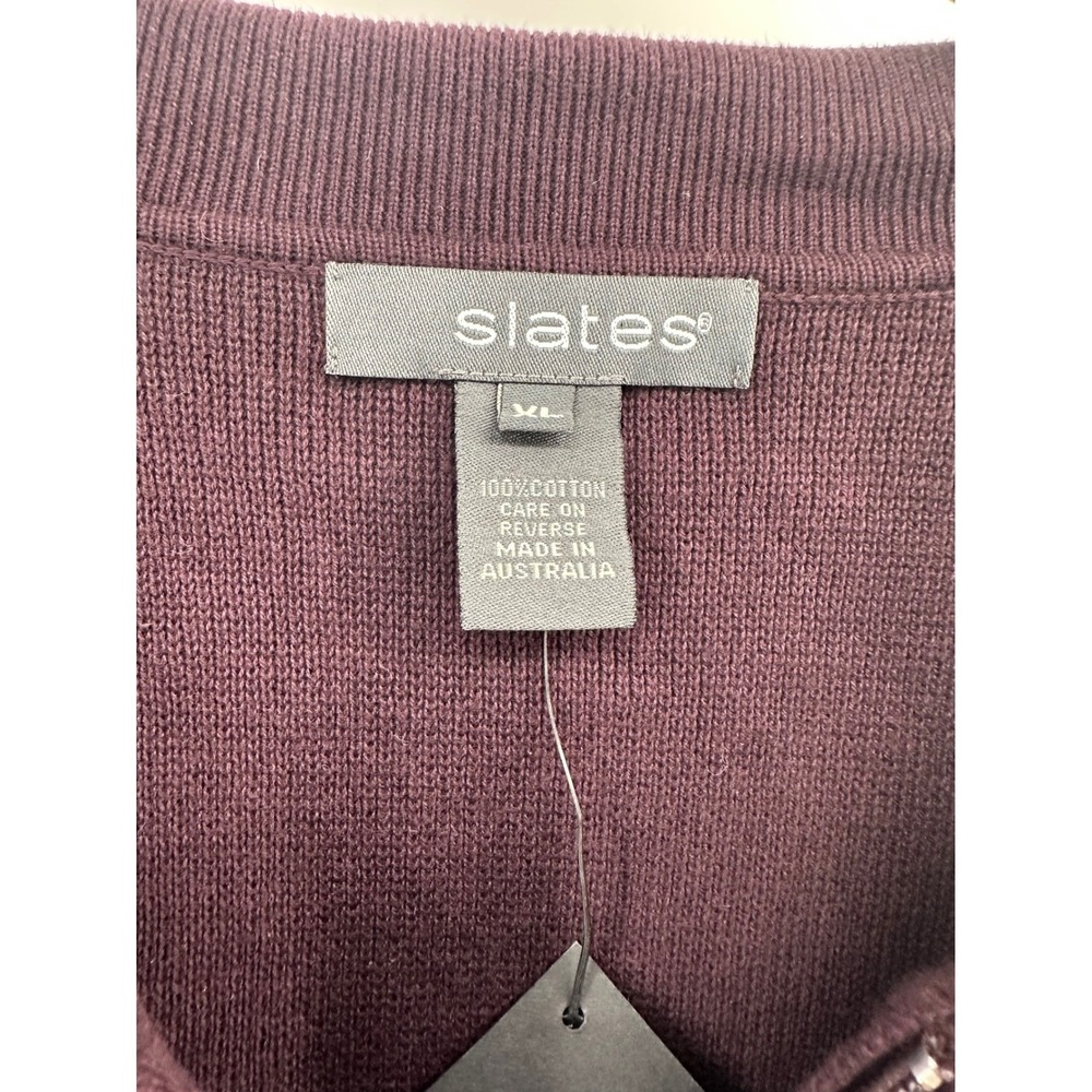 Slates Mens XL Full Zip Cotton Sweater Burgundy Grape Made in Australia NWT - Picture 8 of 9